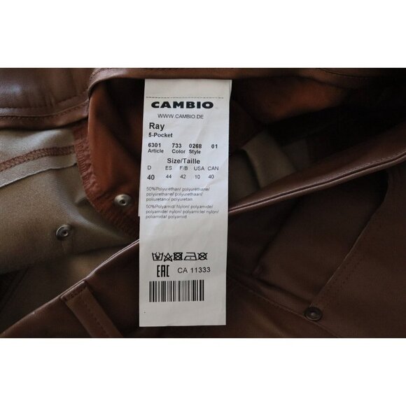 Cambio Women's Size 40 US10 Camel Brown Ray Pants Slim Faux 5 Pckt Trousers $430 - Picture 7 of 9